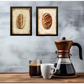 Kit 2 Quadros Decorativos Cozinha Pães 45X34Cm - Com Vidro