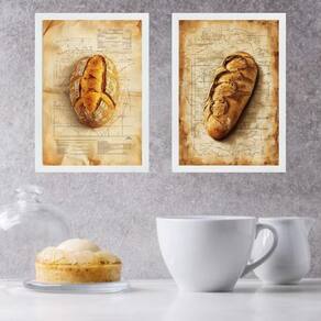 Kit 2 Quadros Decorativos Cozinha Pães Vintage 45X34Cm Vidro