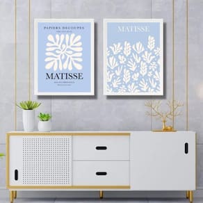 Kit 2 Quadros Gravuras Matisse Azul E Branco 45X34Cm - Vidro
