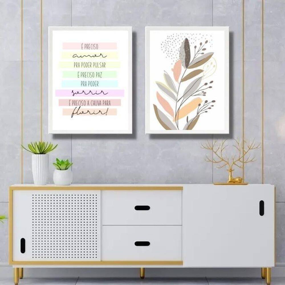 Kit 2 Quadros Suaves Boho Para Sala 45X34Cm - Com Vidro