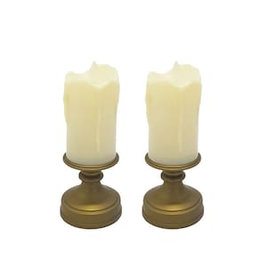 Jogo 2 Velas Eletrônica LED Castiçal Ouro Envelhecido 13cm Efeito Moving - Bela Flor