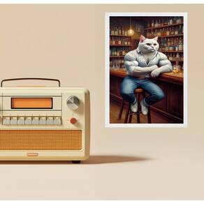 Quadro Decorativo Gato Bombado 24X18Cm - Com Vidro