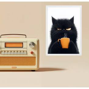 Quadro Decorativo Café Gato Mal-Humorado 33X24Cm - Com Vidro