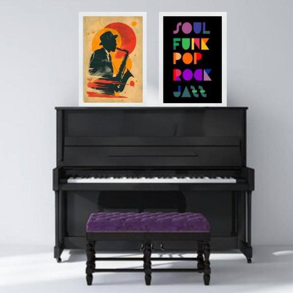 Kit 2 Quadros Música - Music Vibes 24X18Cm - Com Vidro