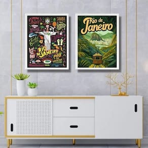 Kit 2 Quadros Posters Rio De Janeiro 24X18Cm - Com Vidro