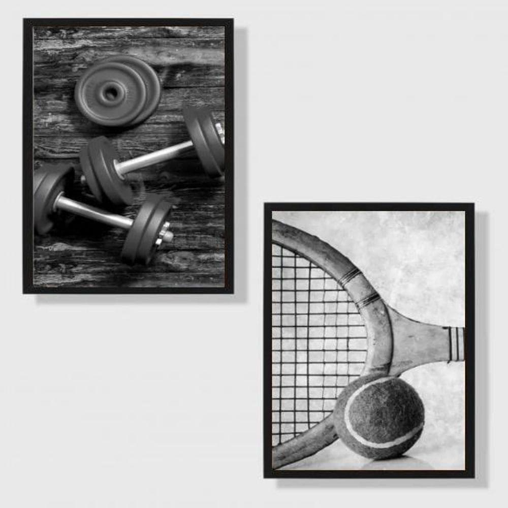 Kit 2 Quadros Esportes Diversos Preto E Branco 24X18Cm Vidro