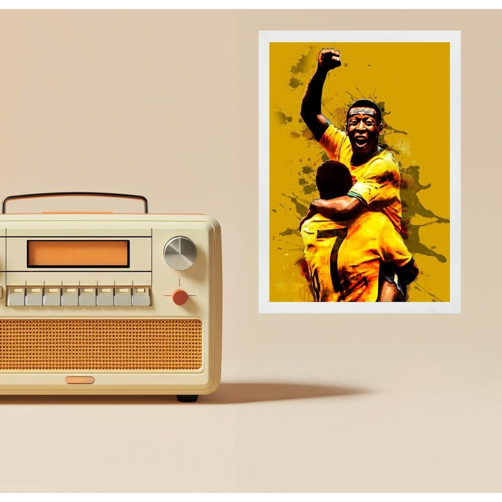 Quadro Aquarela Futebol Do Brasil Comemoração 33X24Cm Vidro