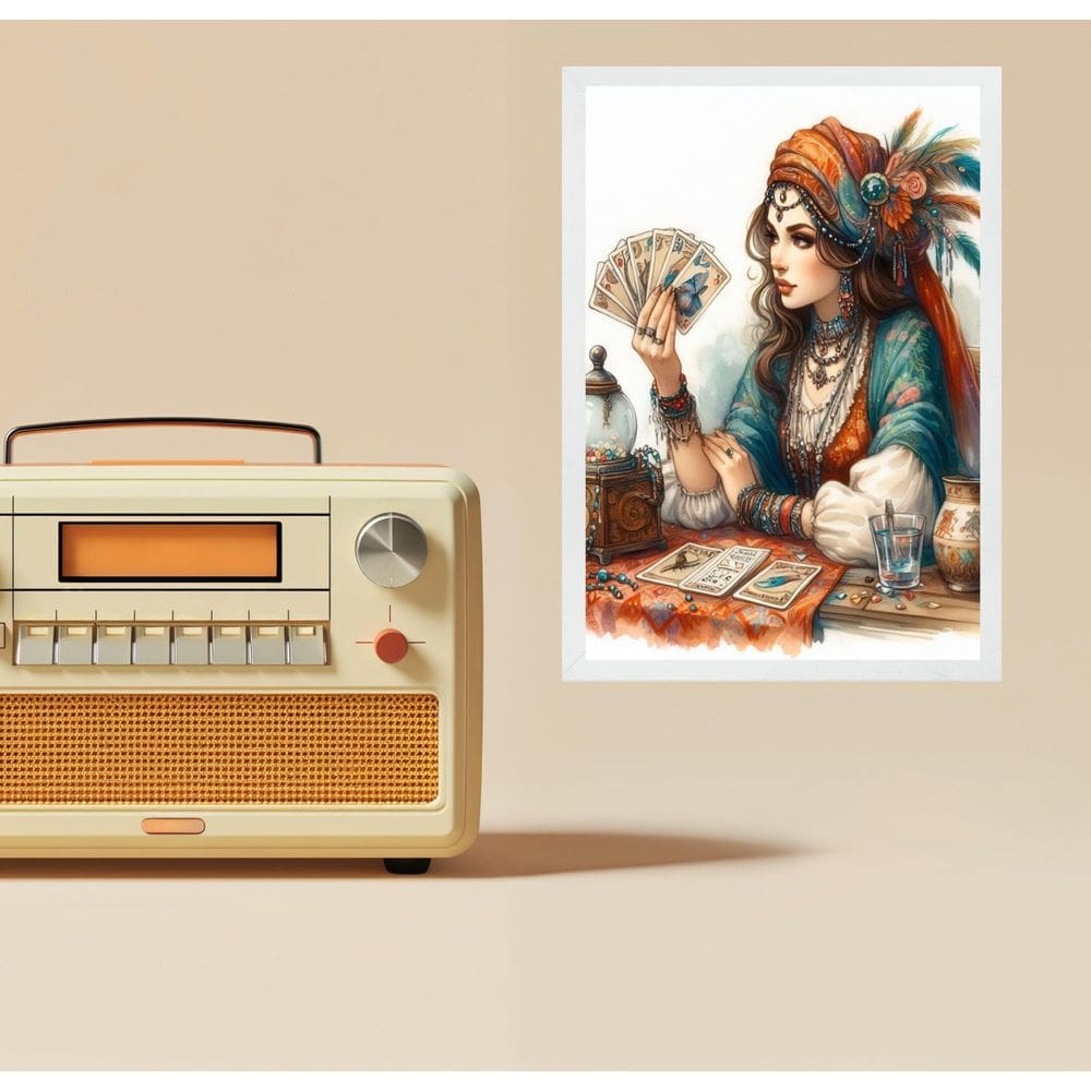 Quadro Decorativo Cigana Com Baralho Cigano 24X18Cm - Vidro