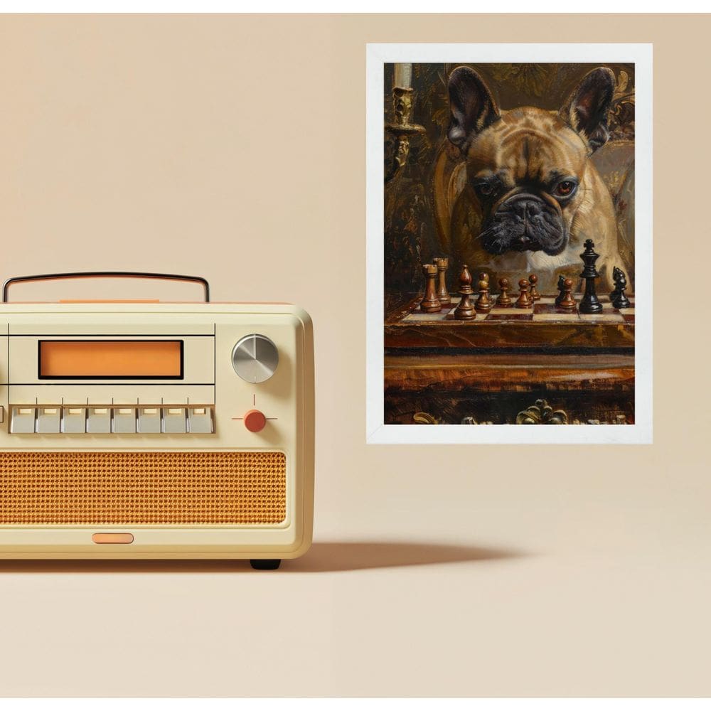 Quadro Jogo Xadrez - Bulldog Francês 45X34Cm - Com Vidro