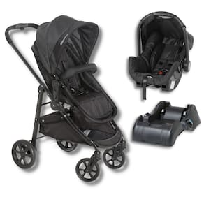 Carrinho Olympus New Black (Preto) + Bebe Conforto Grid + Base - Galzerano