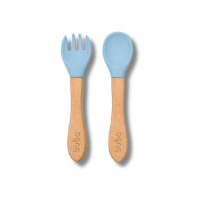Kit De Talheres Em Silicone E Bambu Azul - Buba