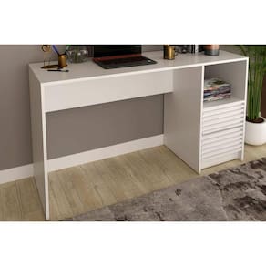 Mesa Escrivaninha Casal c/ Gaveteiro Ripado ME4174 Branco - Tecno Mobili