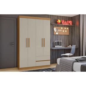 Guarda Roupa Solteiro 4 Portas e 2 Gavetas Zeus Amêndoa/Off White - Lopas