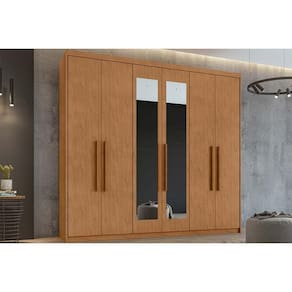 Guarda Roupa Casal 6 Portas (2 c/ Espelho) e 5 Gavetas Áries Amêndoa - Lopas