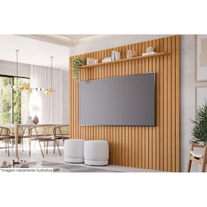 Painel Home p/ TV até 75 Pol Maragogi Ripado c/ Prateleira 230x220cm Nature - Permóbili
