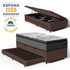 Cama Box Baú com Colchão de Espuma  D33 Pillow Top Resistence  + Auxiliar Unique Solteiro 88cm