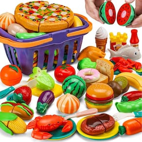 Brinquedo Cutting Play Food JASNKKONT 87 unidades para crianças com cesta