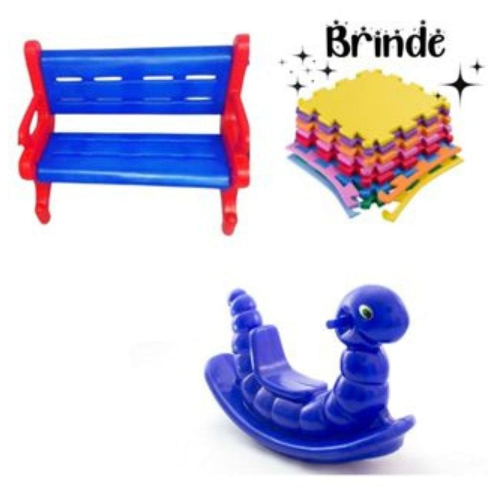 Kit Brinquedos Playground – Banco Plástico, Gangorra Nhoca e Tatames 50x50