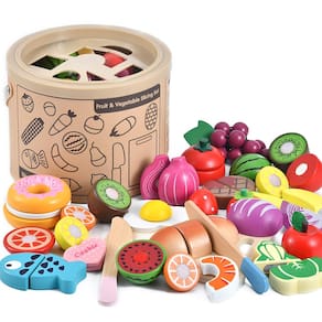 Conjunto de comida Play WHOHOLL de madeira para cozinha infantil com cesta 2+ Y
