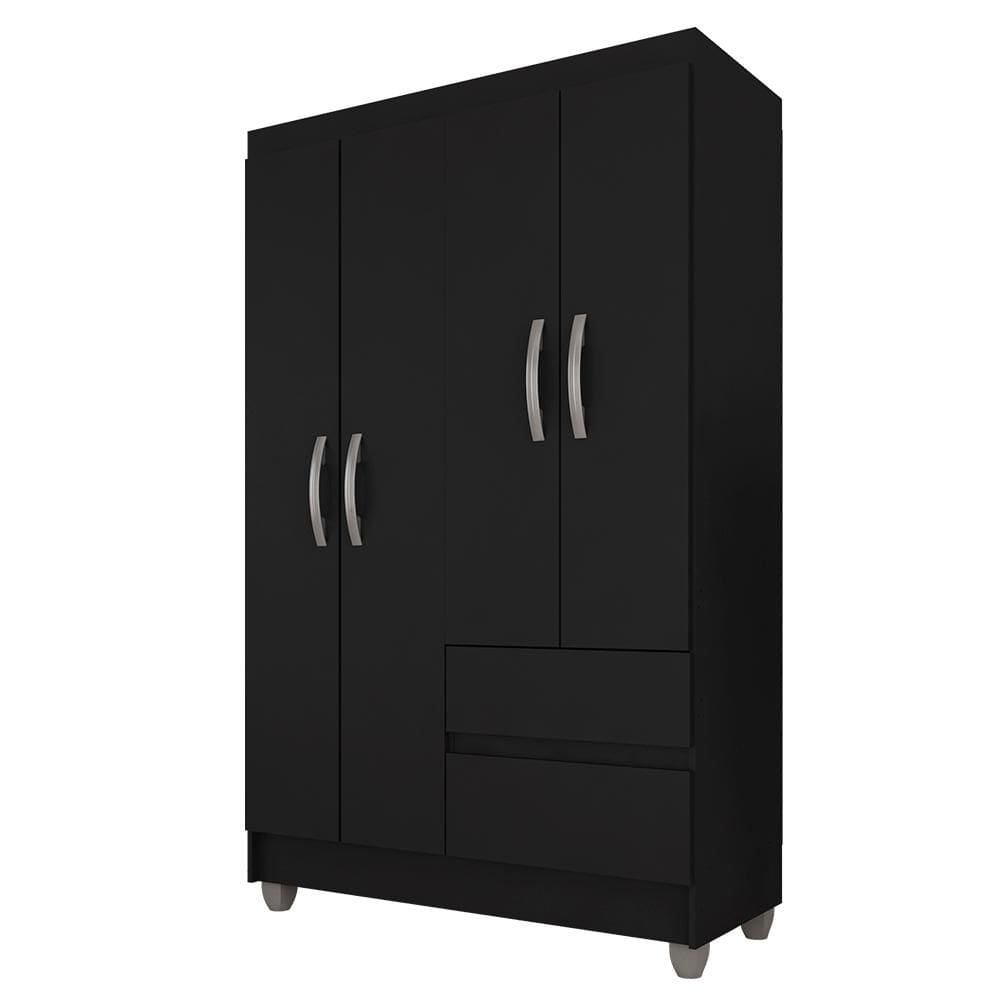 Guarda Roupa Solteiro Lohaine 4 Pts Preto Fosco - Móveis Arapongas