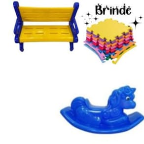 Kit Brinquedos Playground – Banco Plástico, Unicórnio e Tatames Coloridos