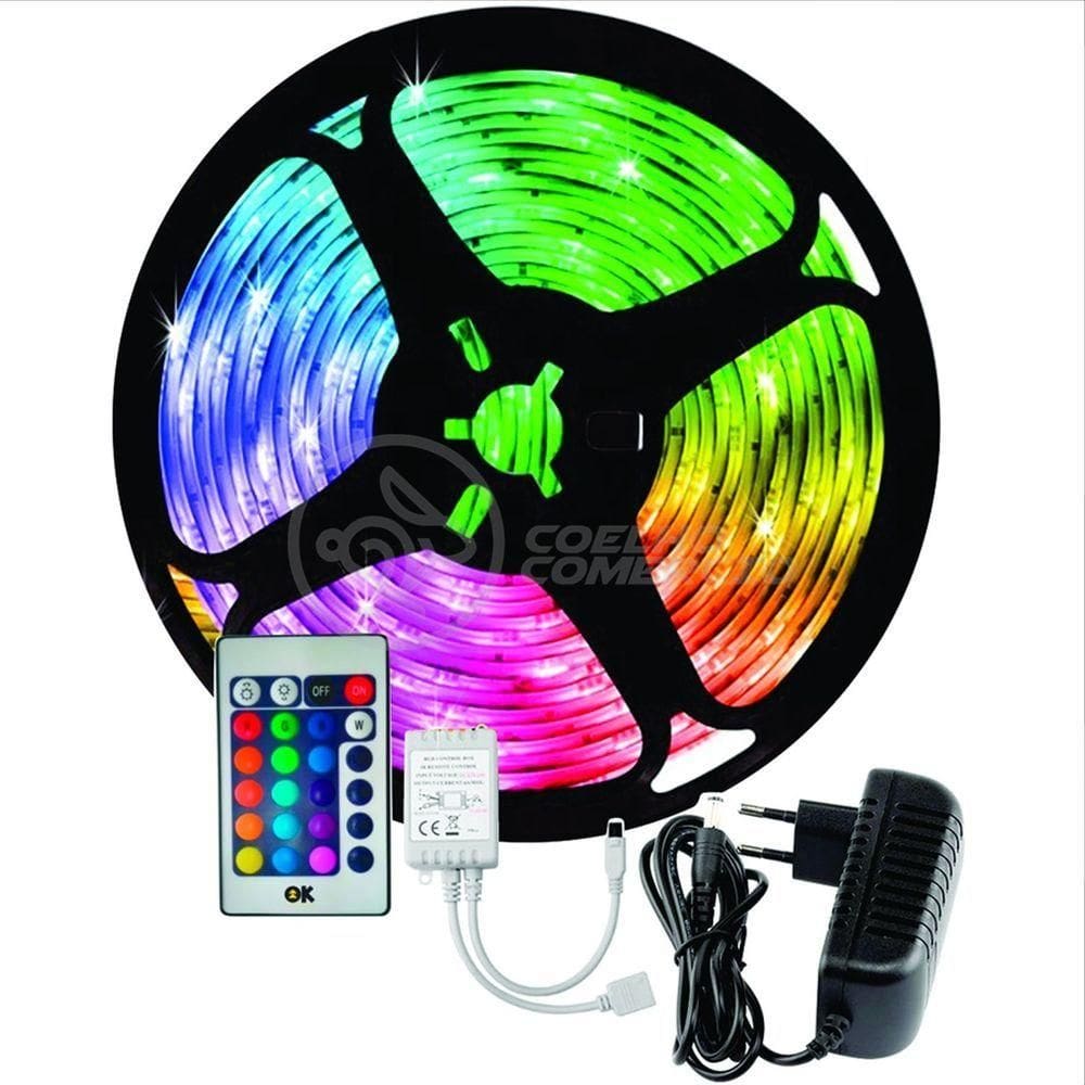 Fita Led Rgb 5050 Rolo 5m Com Fonte 12v 3a E Controle Remoto
