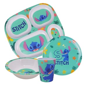Jogo Refeição Infantil Melamina Stitch Disney 4 Peças Pratos, Tigela e Copo- Tuut
