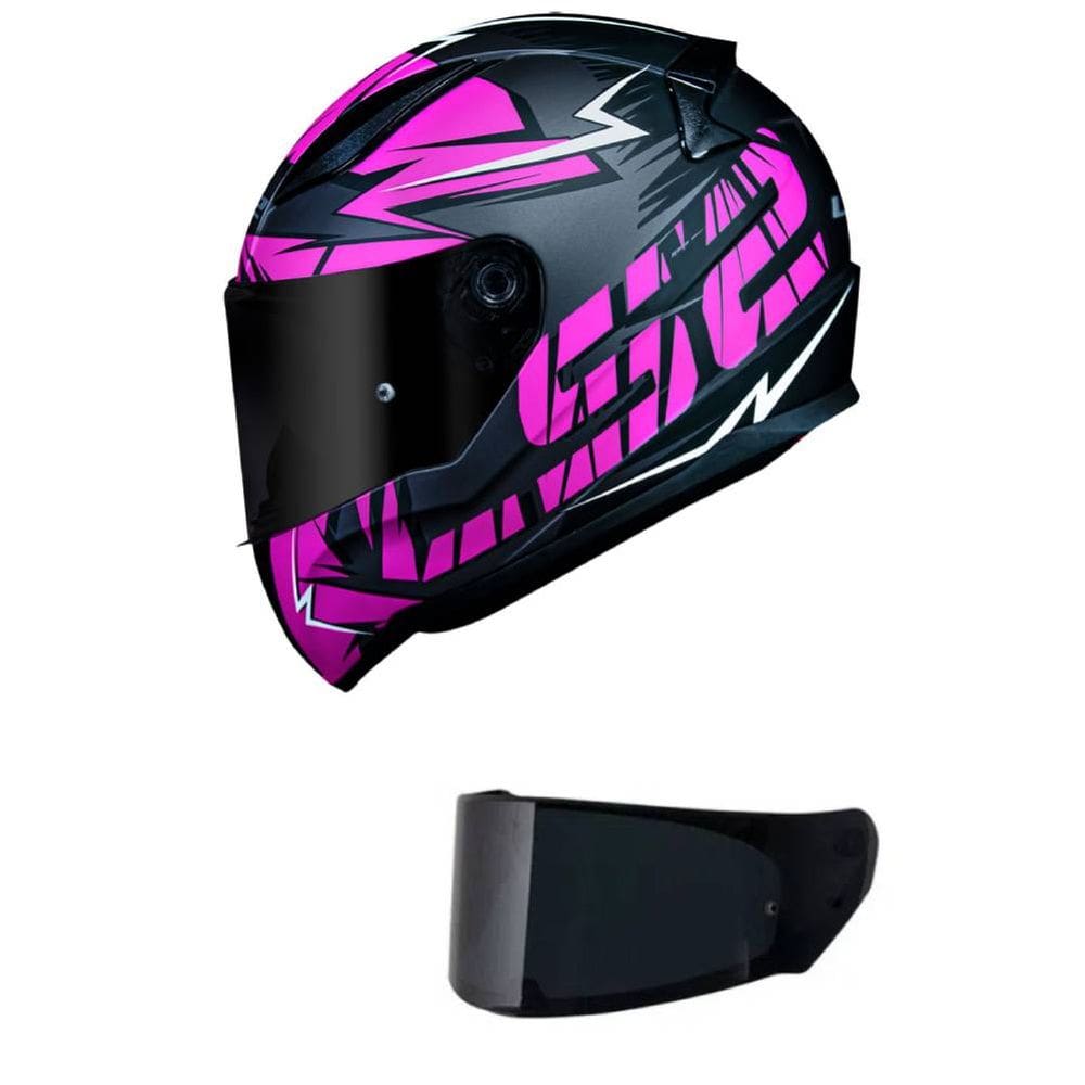 Capacete LS2 FF353 Rapid Cromo Preto e Rosa Mais Viseira Fumê