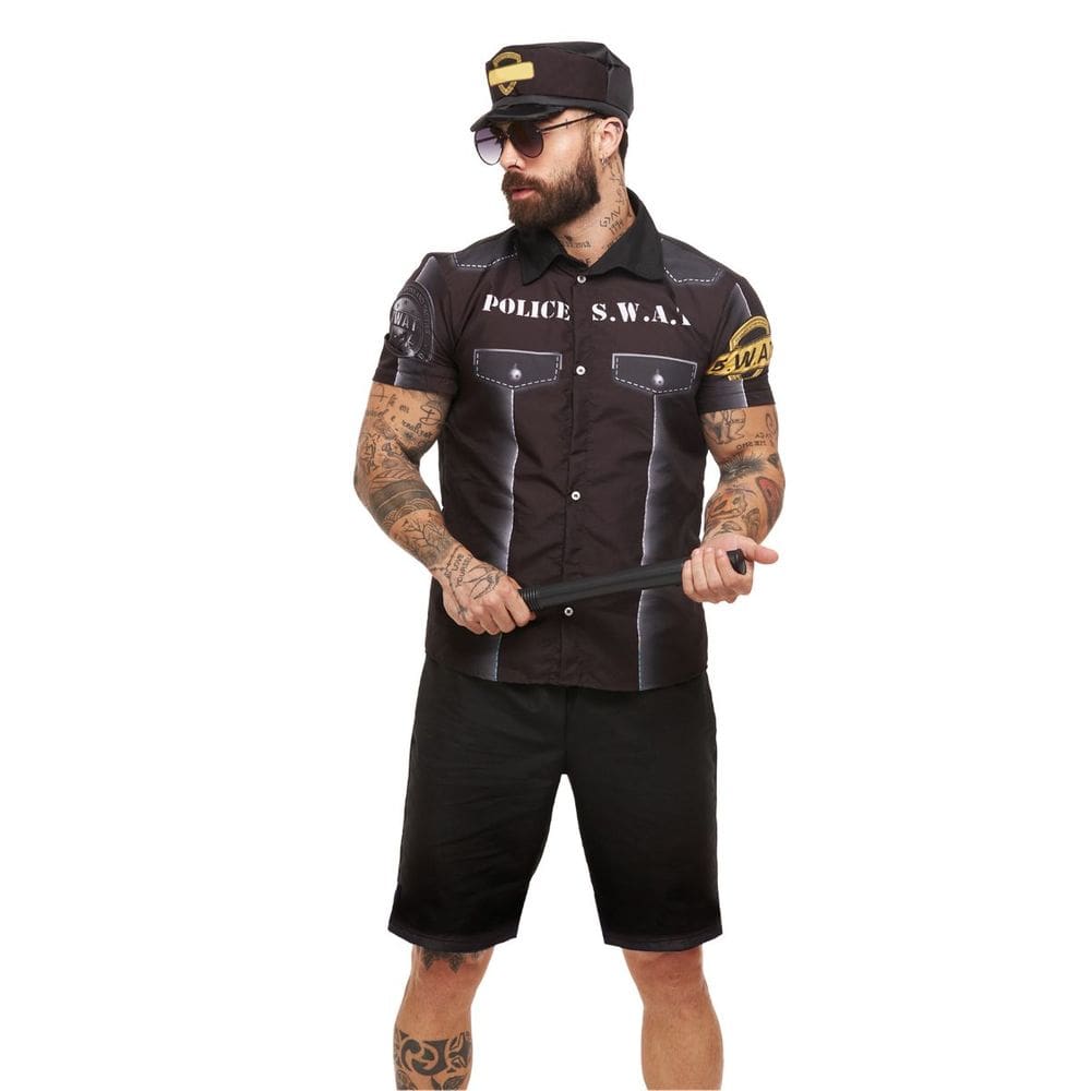 Fantasia Policial Masculino Adulto Roupa Carnaval com Cap