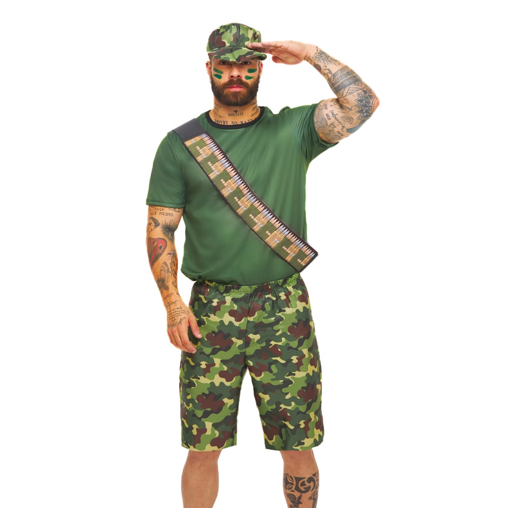 Fantasia Soldado Camuflado Militar Exército Adulto Masculino