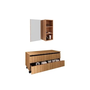 Armário c/ Balcão Banheiro Rodizios BN3603 s/ Cuba 80cm e Espelho BN3609 Amêndoa - Tecno Mobili