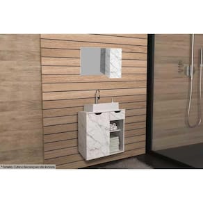 Armário c/ Balcão Banheiro Suspenso BN3605 s/ Cuba 60cm e Espelho BN3602 Mármore Branco - Tecno Mobili