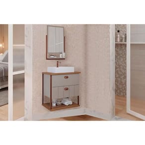 Gabinete de Banheiro Balcão Suspenso c/ Cuba 65cm e Espelheira Uni Cappuccino/Freijo - MGM
