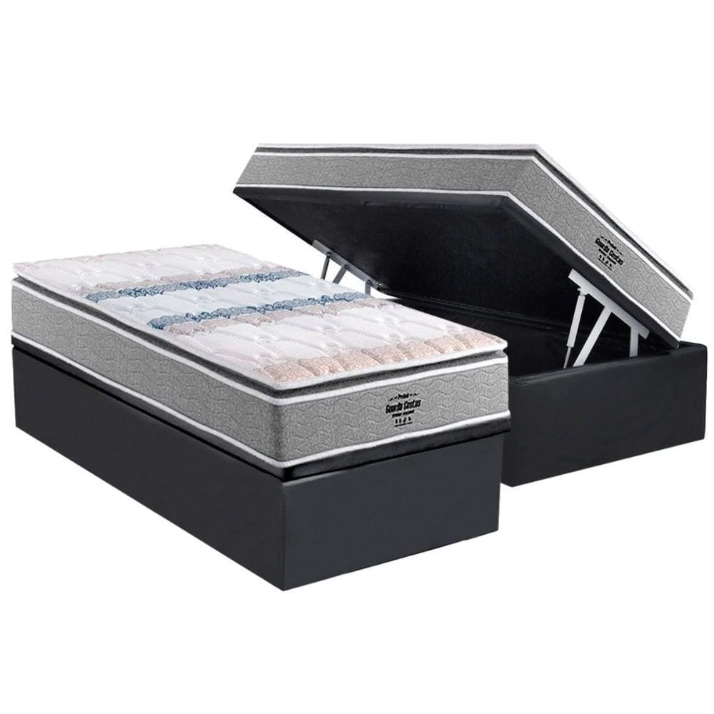 Cama Box Baú Solteiro: Colchão Anatômico Probel D33 / AG65 Guarda Costas Extreme Resistence + Base CRC Suede Gray (88x188)