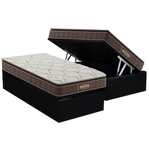 Cama Box Baú Solteiro: Colchão Anatômico Probel Guarda Costas Extra Firme + Base CRC Suede Black (88x188)