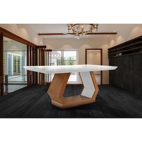 Mesa De Sala Jantar Alvorada C- Tampo 180x90cm Madeirado Vidro Canto Reto - Imbuia-off White - Rufato