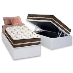 Cama Box Baú Solteiro: Colchão Molas Ensacadas D Angelis Anjos Superlastic Classic + Base CRC Courano White (88x188)