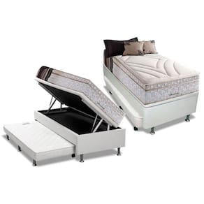 Conjunto Box Baú Solteiro: Colchão Molas Herval Maxspring American + Base CRC Courano Branco (88x188)