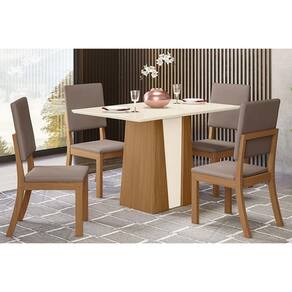 Sala De Jantar Completa Orus C- Tampo Madeirado 120x80cm E 4 Cadeiras Milla Nature-off White - Suede Marrom - Henn