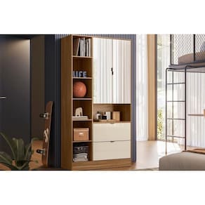 Armário Multiuso Lavanderia Joy C- 2 Portas 2 Gavetas E Espelho Amendola-off White - Demóbile