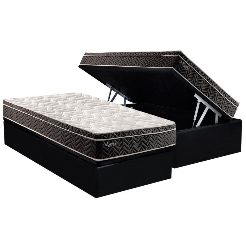 Conjunto Box Baú Solteiro: Colchão Espuma Paropas Molas Extrapedic Olímpia + Base CRC Suede Black (88x188)