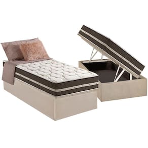 Cama Box Baú Solteiro: Colchão Molas Ensacadas D Angelis Anjos Superlastic Classic + Base CRC Suede Clean (88x188)