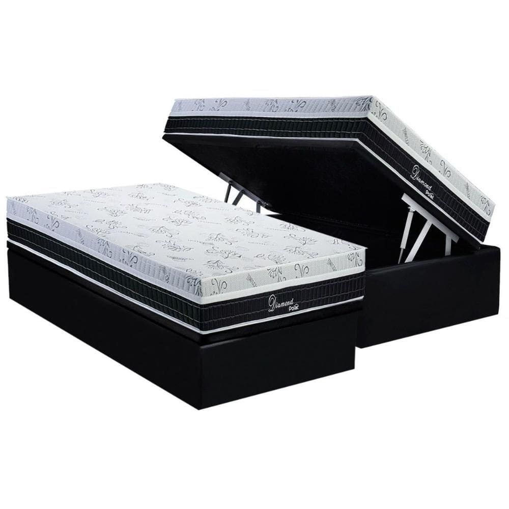 Conjunto Box Baú Solteiro: Colchão Molas Polar Superlastic Diamond + Base CRC Suede Black (88x188)