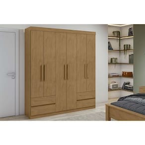 Guarda Roupa Solteiro 6 Portas E 4 Gavetas Zeus Amêndoa