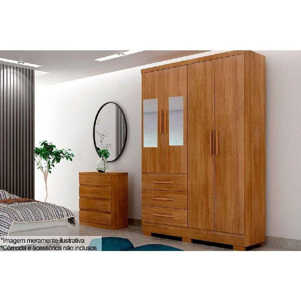 Guarda Roupa Solteiro 4 Portas (2 C- Espelho) E 3 Gavetas C- Pés -berlim Cumaru