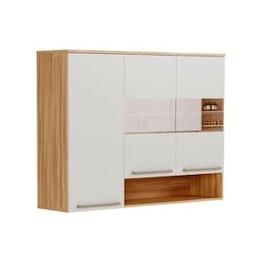 Módulo Cozinha Ronipa Nápoli Armário C- 3 Portas ( 2 C- Vidro Reflecta) 120cm Amendoa-off White-ronipa