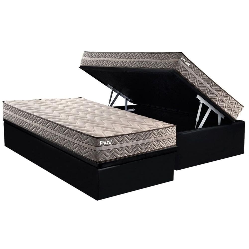 Conjunto Box Baú Solteiro: Colchão Espuma Paropas D45 Pasquale Plus Gray + Base CRC Suede Black (88x188)