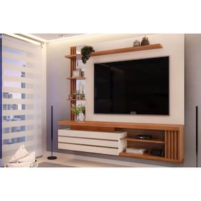 Home P/ Tv Até 55 Pol Marin C/ 1 Porta E Torre Ripada 160x153cm Off White/freijó - Dj Móveis