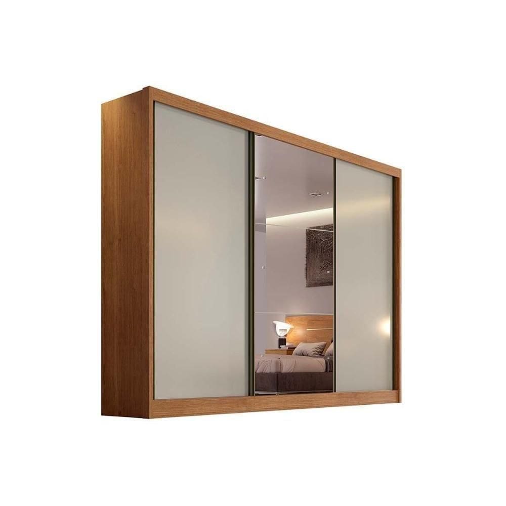 Guarda Roupa Solteiro 3 Portas E 4 Gavetas C- Espelho Natus-duna Cumaru-fendi