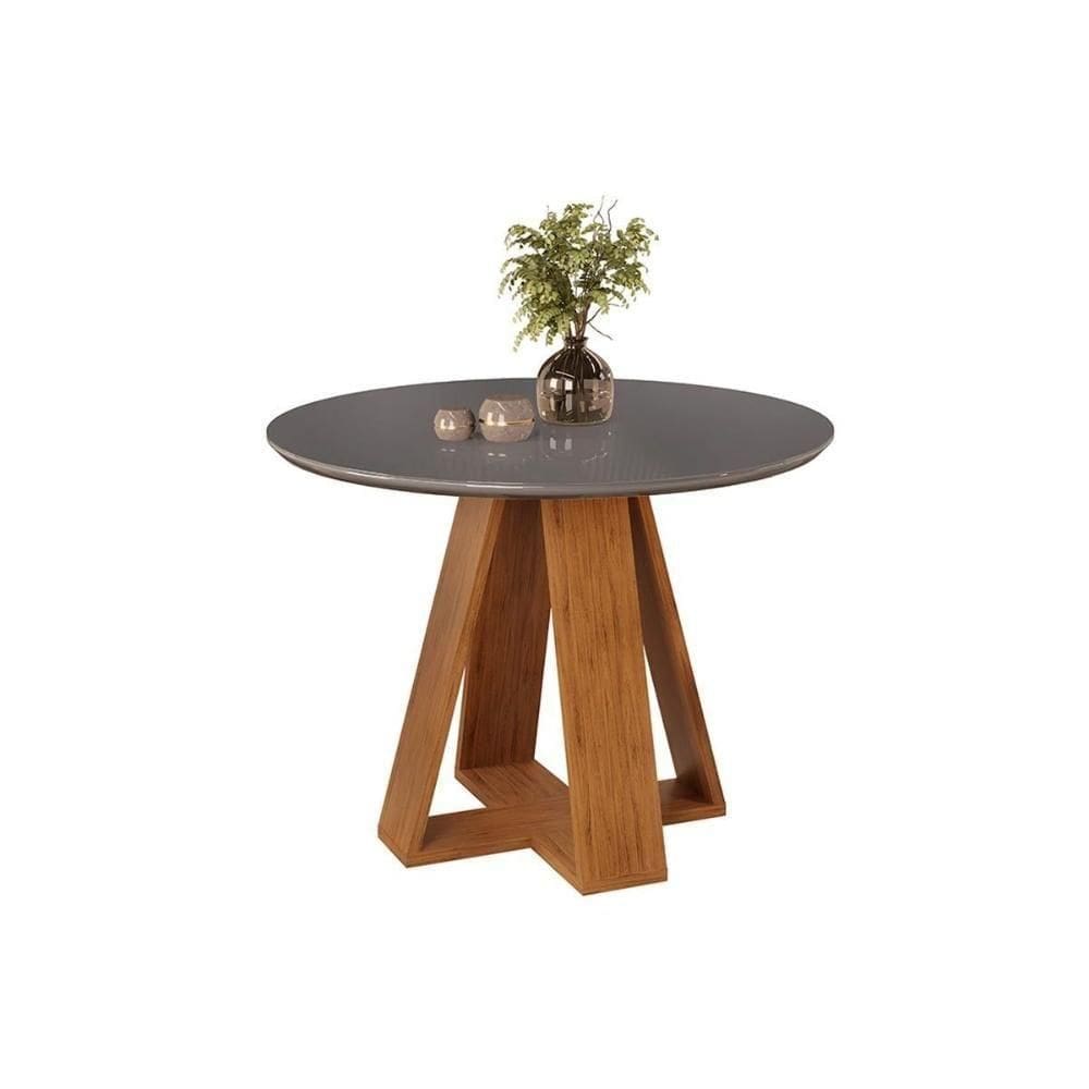 Mesa De Sala Jantar Celeste C- Tampo Madeirado Vidro Redondo 103x103cm Freijo-cinza Urbano - Dj Móveis